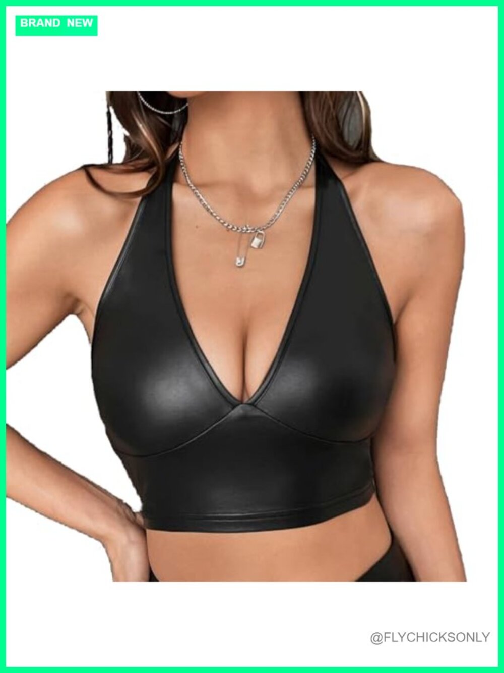 Faux Vinyl PVC Leather Camisole Crop Bustier Top Sleeveless V Neck